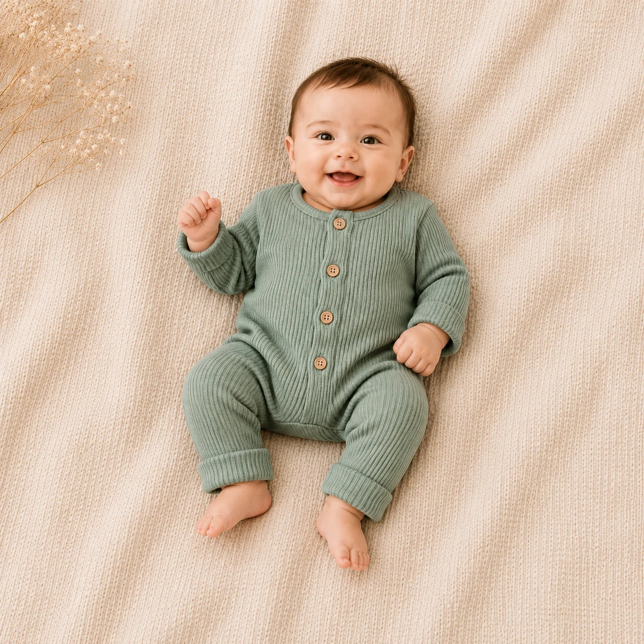 Ribbed Button Romper